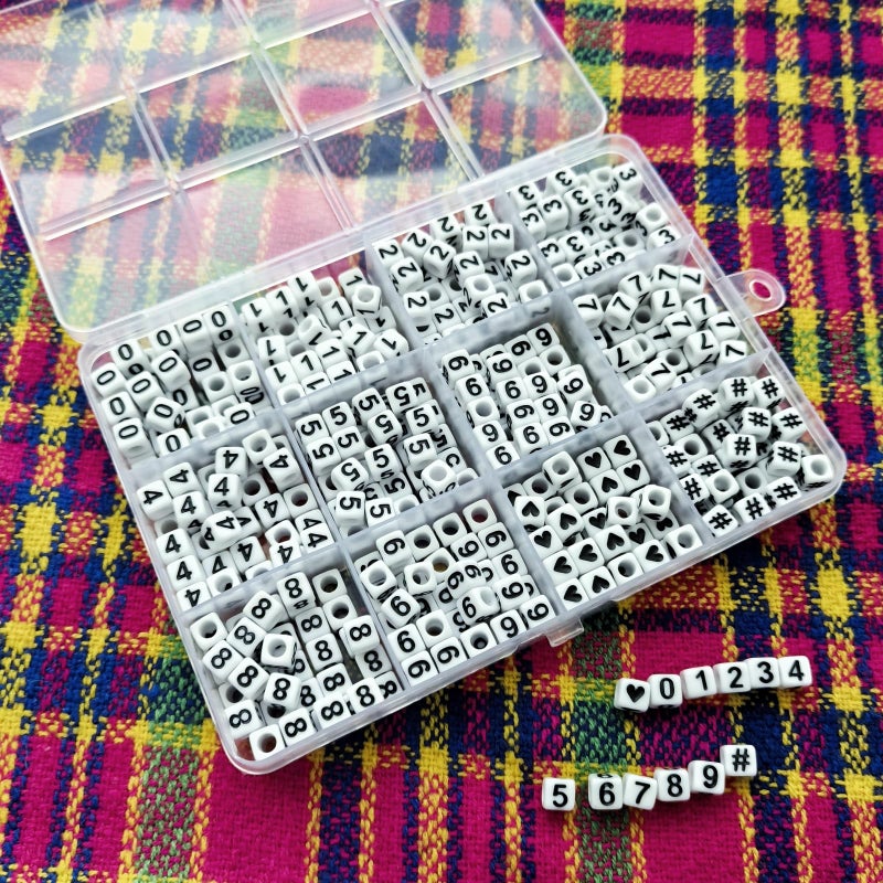 Looconi Amaney 480pcs Square Number 0-9 Symbol # and Heart Beads 6x6mm White Acrylic Beads - Image 5